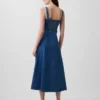 Denim Yuvarlak Yaka Maxi Elbise