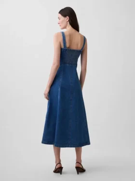 Denim Yuvarlak Yaka Maxi Elbise