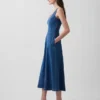 Denim Yuvarlak Yaka Maxi Elbise