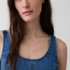 Denim Yuvarlak Yaka Maxi Elbise