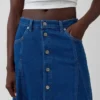 Dikişli Denim Düğmeli Maxi Etek