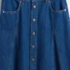Dikişli Denim Düğmeli Maxi Etek
