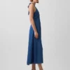 Dikişli Denim Halter Maxi Elbise