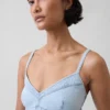 Dikişli Denim Korsajlı Maxi Elbise