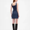Dikişli Düğmeli Önlü Denim Mini Elbise