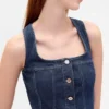 Dikişli Düğmeli Önlü Denim Mini Elbise