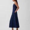 Dikişli Korsajlı Denim Maxi Elbise