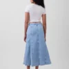 Dikişli, Önden Düğmeli Denim Maxi Etek