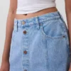 Dikişli, Önden Düğmeli Denim Maxi Etek