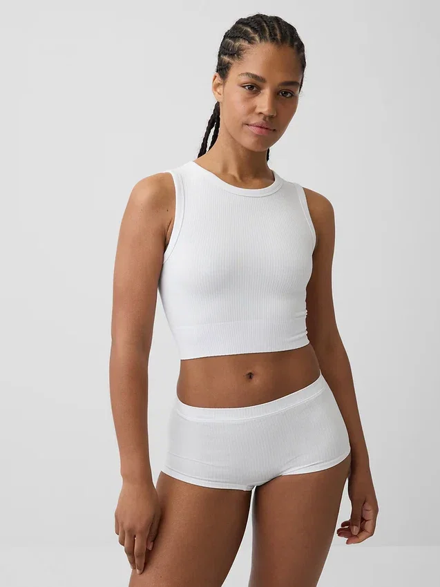 Dikişsiz Nervürlü Kısa Tank Top