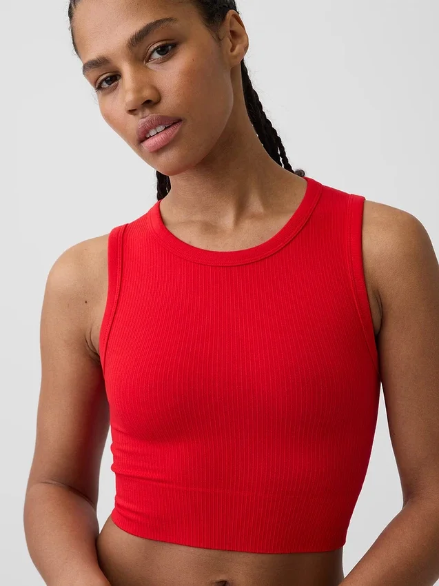 Dikişsiz Nervürlü Kısa Tank Top