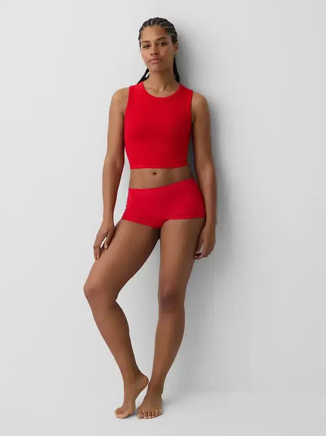 Dikişsiz Nervürlü Kısa Tank Top