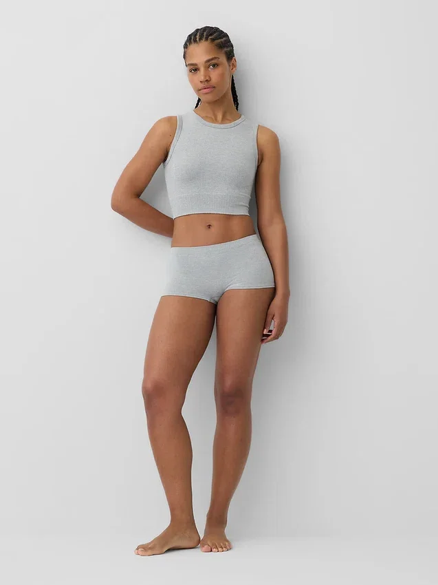Dikişsiz Nervürlü Kısa Tank Top