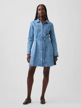 Düğmeli Denim Mini Elbise