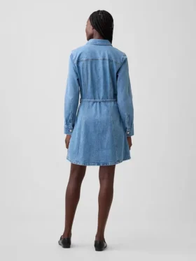 Düğmeli Denim Mini Elbise