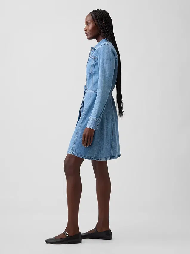 Düğmeli Denim Mini Elbise