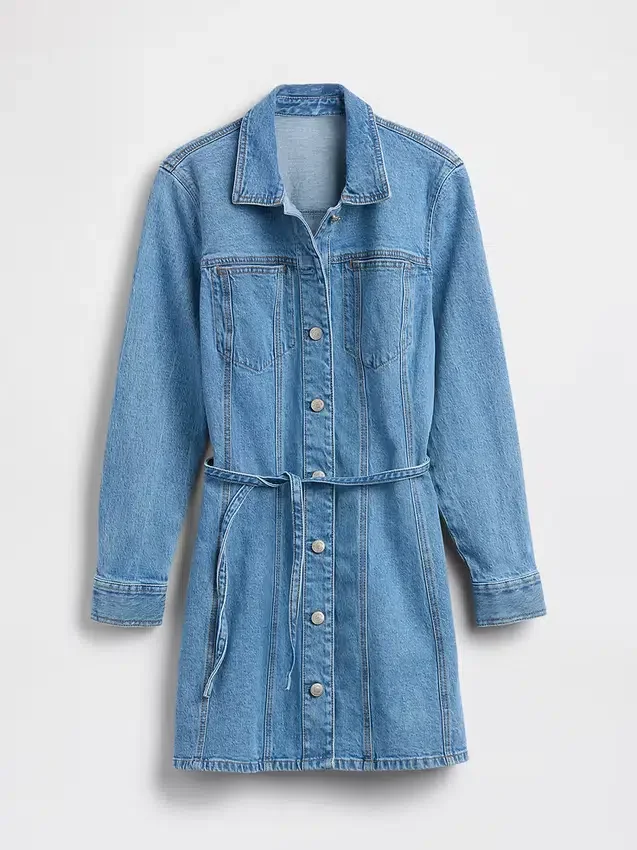 Düğmeli Denim Mini Elbise