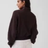 Dokulu Pamuklu Oversized Yarım Fermuarlı Kazak