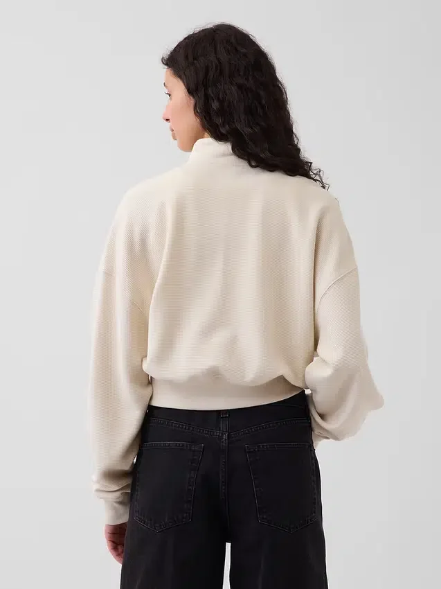 Dokulu Pamuklu Oversized Yarım Fermuarlı Kazak