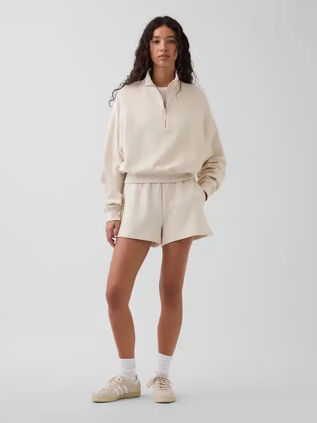 Dokulu Pamuklu Oversized Yarım Fermuarlı Kazak