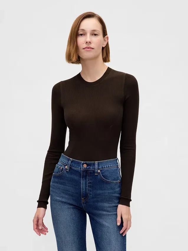Şeffaf Nervürlü Kazak Çıtçıtlı Body