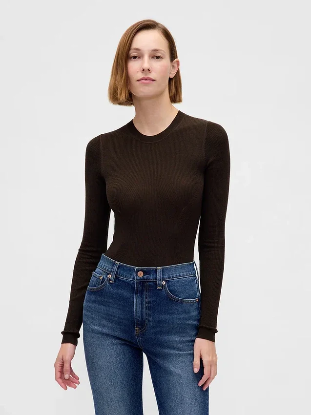 Şeffaf Nervürlü Kazak Çıtçıtlı Body
