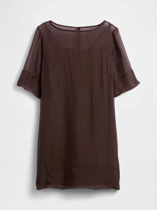 Şeffaf Organze Mini Düz Elbise