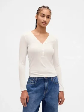 Şeffaf Ribana Henley Tişört