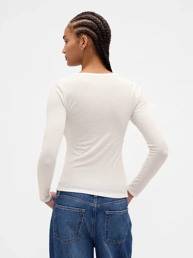 Şeffaf Ribana Henley Tişört