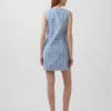 Ekose Desenli Denim Mini Düz Elbise
