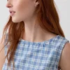 Ekose Desenli Denim Mini Düz Elbise