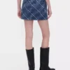 Ekose Desenli Denim Mini Etek