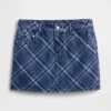 Ekose Desenli Denim Mini Etek