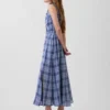 Ekose Voile Smoklu Bel Maxi Elbise