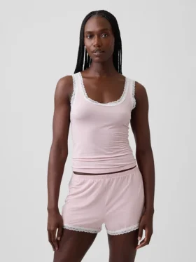 En Yumuşak Modal Dantel Süslemeli Pijama Tank Top