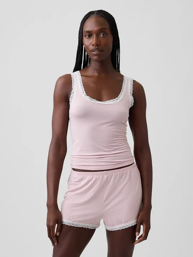 En Yumuşak Modal Dantel Süslemeli Pijama Tank Top