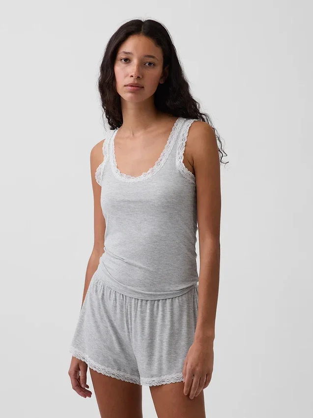 En Yumuşak Modal Dantel Süslemeli Pijama Tank Top