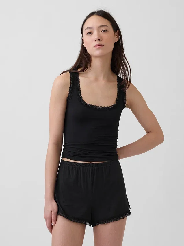 En Yumuşak Modal Dantel Süslemeli Pijama Tank Top