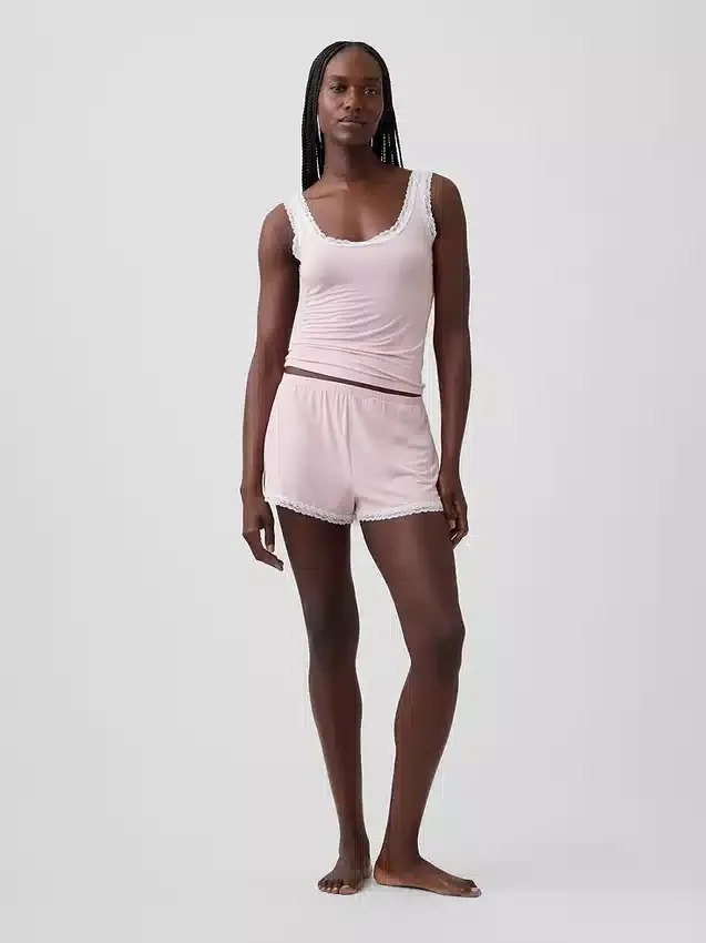 En Yumuşak Modal Dantel Süslemeli Pijama Tank Top