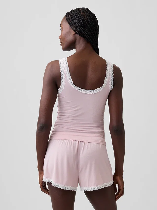 En Yumuşak Modal Dantel Süslemeli Pijama Tank Top