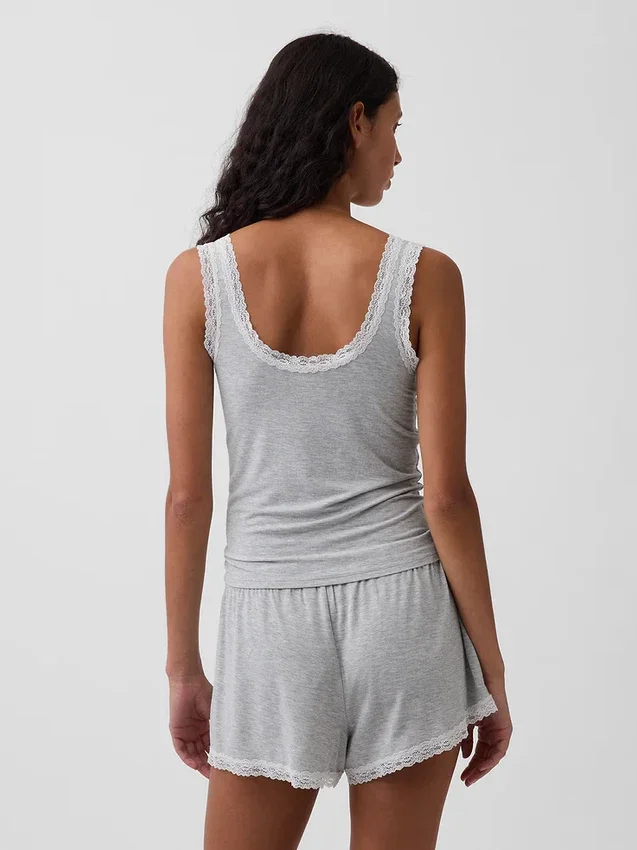 En Yumuşak Modal Dantel Süslemeli Pijama Tank Top