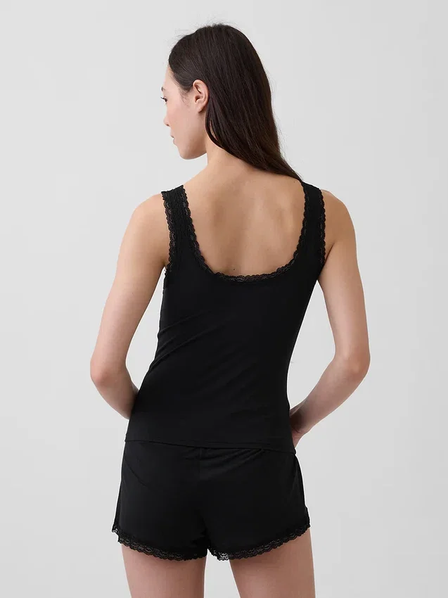 En Yumuşak Modal Dantel Süslemeli Pijama Tank Top