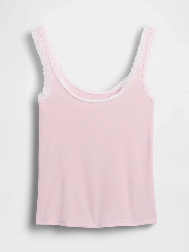 En Yumuşak Modal Dantel Süslemeli Pijama Tank Top
