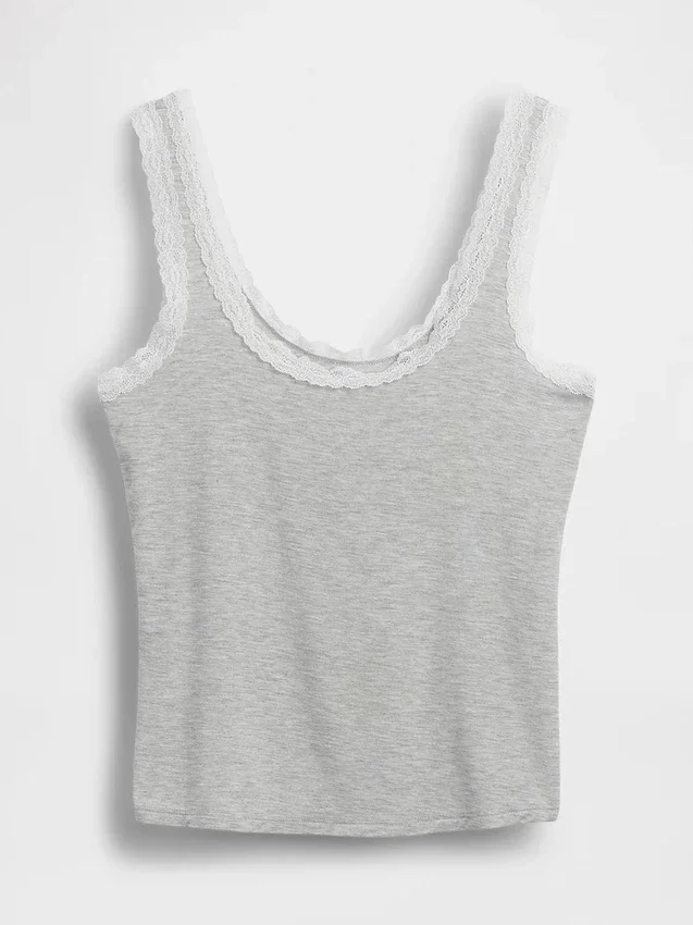 En Yumuşak Modal Dantel Süslemeli Pijama Tank Top