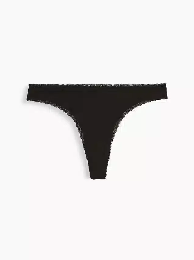 En Yumuşak Organik Streç Pamuklu Dantel Kenarlı Tanga