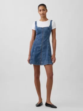 Fermuarlı Ön Kısımlı Denim Mini Elbise
