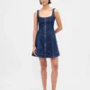 Fermuarlı Ön Kısımlı Denim Mini Elbise