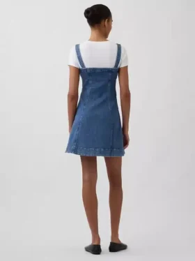 Fermuarlı Ön Kısımlı Denim Mini Elbise