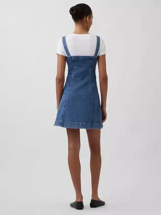 Fermuarlı Ön Kısımlı Denim Mini Elbise