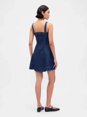 Fermuarlı Ön Kısımlı Denim Mini Elbise